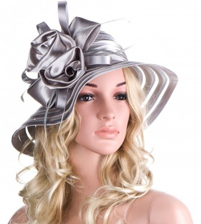 Sun Hats Womens Solid Color Satin Church Wedding Kentucky Derby Sun Hat A214 - Grey - CM11W76ZFR5 $13.14
