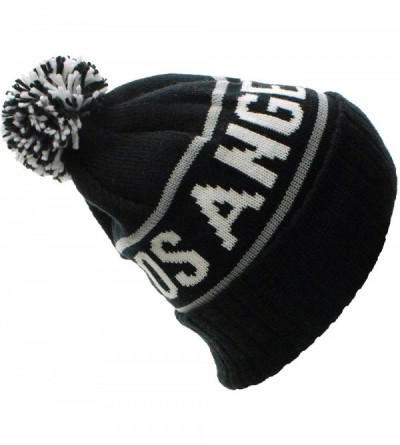 Skullies & Beanies USA Favorite City Cuff Cable Knit Winter Pom Pom Beanie Hat Cap - Los Angeles - Black Black - CY11Q2V5S0F ...