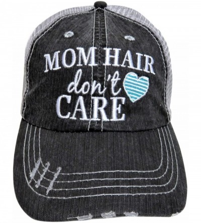 Baseball Caps Embroidered Mom Hair Don't Care Grey Trucker Baseball Cap - Mint Heart - CQ12O21F2RX $47.05