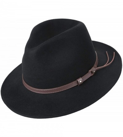 Fedoras Men's Wool Felt Fedora Outback Short Brim Trilby Hat Gangsta - Black - CV18I3ZHYGD $12.62