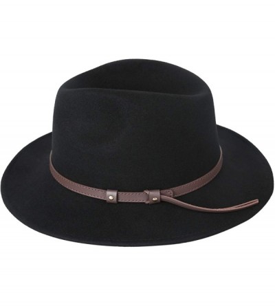 Fedoras Men's Wool Felt Fedora Outback Short Brim Trilby Hat Gangsta - Black - CV18I3ZHYGD $12.62