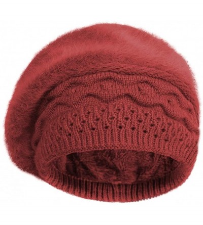 Berets Furry French Beret for Women Warm Fleece Lined Knit Paris Mime Hat Winter Slouch Beanie - Red - C418Q7Z4YO0 $11.43