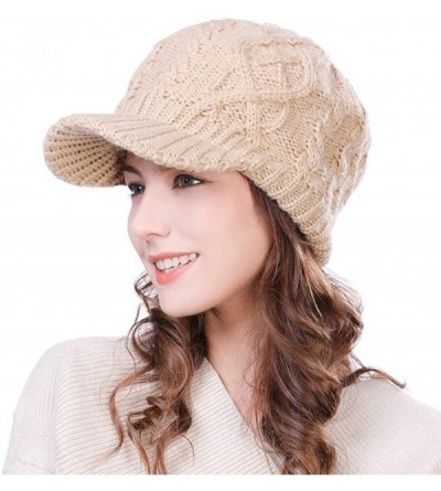 Skullies & Beanies Womens Knit Visor Beanie Newsboy Cap Winter Warm Hat Cold Snow Weather Girl 55-60cm - 68294-beige - C418LL...