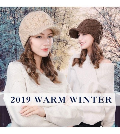 Skullies & Beanies Womens Knit Visor Beanie Newsboy Cap Winter Warm Hat Cold Snow Weather Girl 55-60cm - 68294-beige - C418LL...
