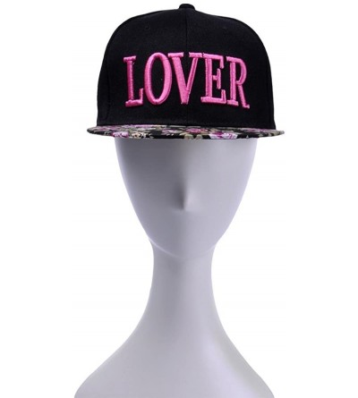 Baseball Caps Unisex Adjustable Baseball Cap Word Embroidered Floral Flat Bill Snapback Hat - Lover (Hot Pink) - CP11L84D4BL ...