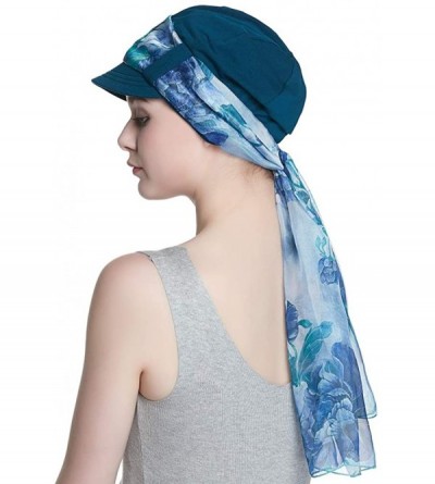 Newsboy Caps Breathable Bamboo Lined Cotton Hat and Scarf Set for Women - Blue Floral - CT18N06QDUW $16.72
