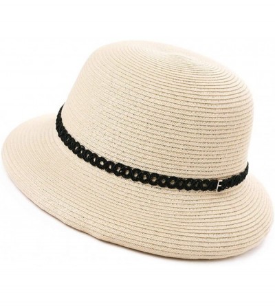 Sun Hats Womens UPF 50 Summer Straw Beach Sun Hat Wide Brim Fashion Fedora Packable & Adjustable - 00010beige - C718R93YR7N $...