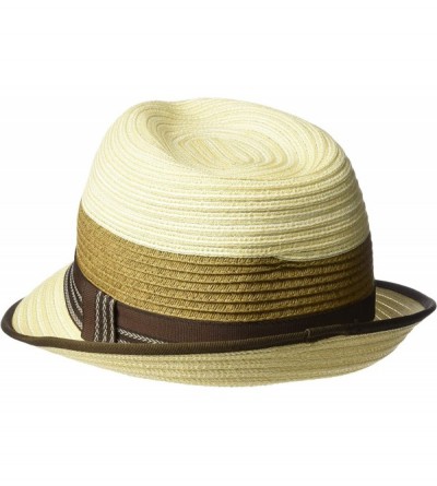 Fedoras Men's Crushable Braided Strips Fedora with Contrasting Loop Band - Bone - CR12H9AL5UN $34.31