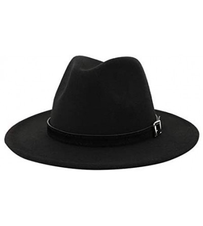Fedoras Belt Buckle Fedoras Women's Hat Wide Brim Jazz Hats Classic Mens Manhattan Hats - Black - C71935LNG7Q $17.38