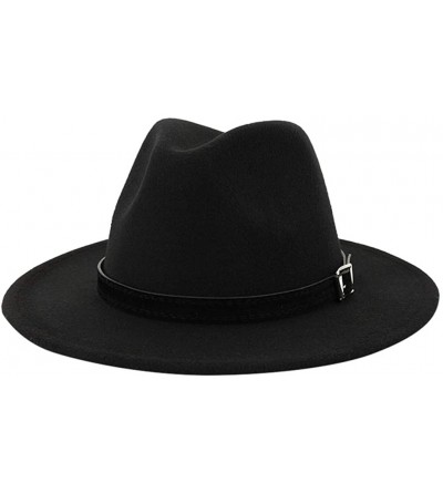 Fedoras Belt Buckle Fedoras Women's Hat Wide Brim Jazz Hats Classic Mens Manhattan Hats - Black - C71935LNG7Q $11.74