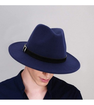 Fedoras Belt Buckle Fedoras Women's Hat Wide Brim Jazz Hats Classic Mens Manhattan Hats - Black - C71935LNG7Q $11.74