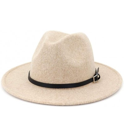 Fedoras Womens Classic Wool Fedora with Belt Buckle Wide Brim Panama Hat - A-beige - C618YC69MHZ $30.07