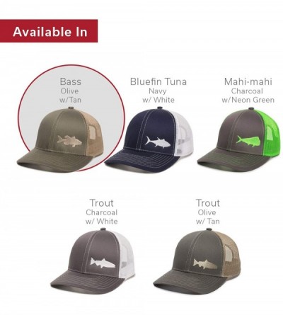 Baseball Caps Fish Silhouettes Trucker Hat - Adjustable Baseball Cap w/Snapback Closure - Bass (Olive W/ Tan Mesh) - CU18L9WE...