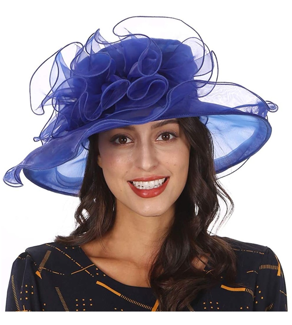 Sun Hats Women's Church Derby Dresses Hats for Kentucky Tea Party Weddings-Ladies Wide Brim Cap-S019 - Royal Blue - CL18NAQLG...