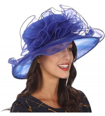 Sun Hats Women's Church Derby Dresses Hats for Kentucky Tea Party Weddings-Ladies Wide Brim Cap-S019 - Royal Blue - CL18NAQLG...