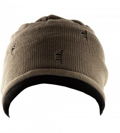 Skullies & Beanies Fashionable Double Layered Vintage Ripped Acrylic Slouch Beanie - Taupe/Brown - CZ11OHYCSVV $27.47