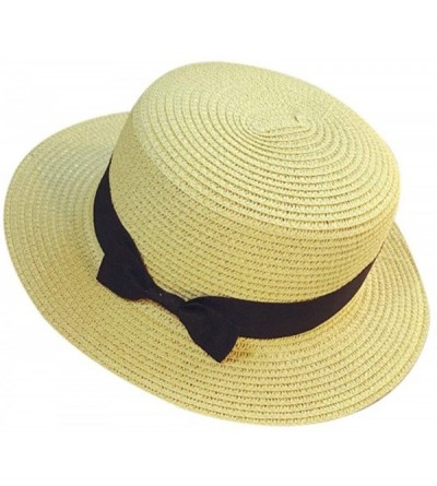 Sun Hats Women Summer Outdoor Beach Sun Straw Hat Bow Tie Flat Top UPF 50+ Wide Brim Sun Protection Hat Cap - CA18S5OC57Q $10.01