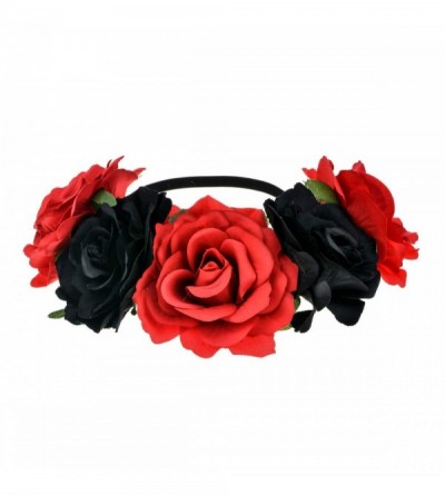 Headbands Rose Floral Crown Garland Flower Headband Headpiece for Wedding Festival (Black Red) - Black Red - CK18Y34U4TU $18.75