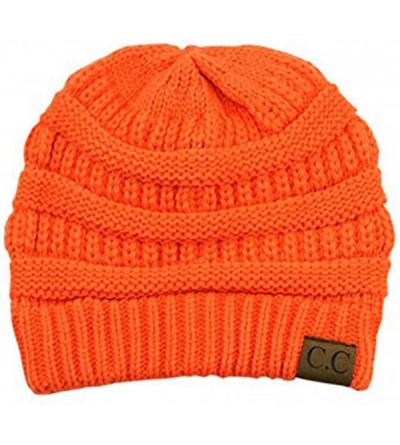 Skullies & Beanies Trendy Warm Chunky Soft Stretch Cable Knit Beanie Skull Cap - Neon Orange - CF12O4UNV3E $12.72