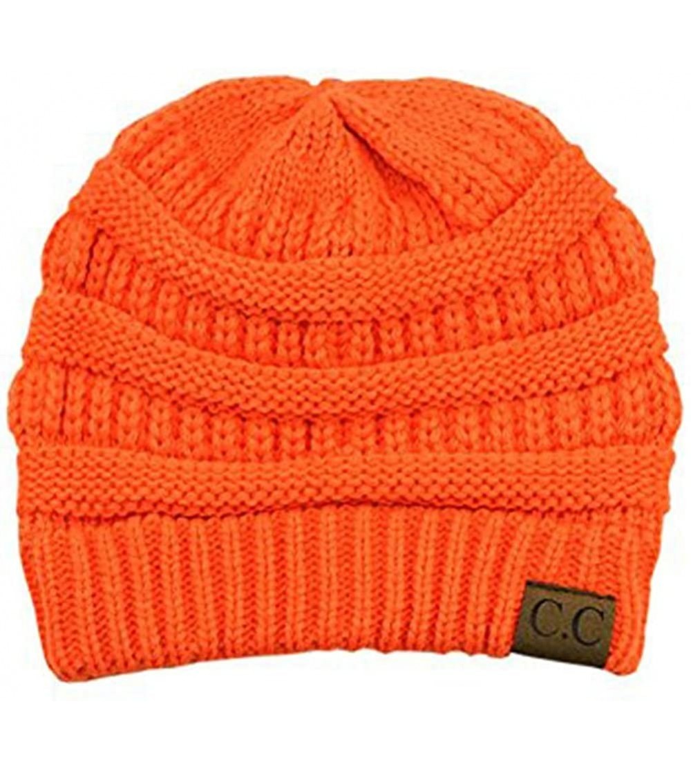 Skullies & Beanies Trendy Warm Chunky Soft Stretch Cable Knit Beanie Skull Cap - Neon Orange - CF12O4UNV3E $12.72