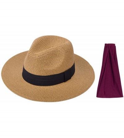 Sun Hats Women Straw Panama Hat Felt Fedora Beach Sun Hat Vintage Headband Wide Brim Straw Roll up Hat UPF 30+ - CH1947ER535 ...