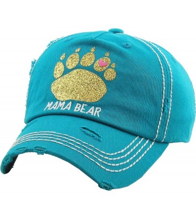 Baseball Caps Dog Mom Hats Mama Bear Bad Hair Day Pink Ribbon and Many More Womens Caps - Mama Bear Glitter Paw - Turquoise -...