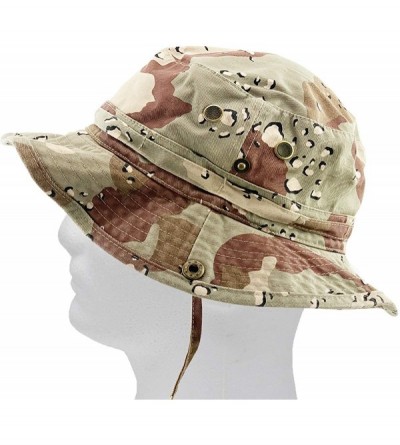 Bucket Hats Unisex Washed Cotton Bucket Hat Summer Outdoor Cap - (2. Boonie With Chin Strap) Desert Camo - CV11JEB10PH $18.04