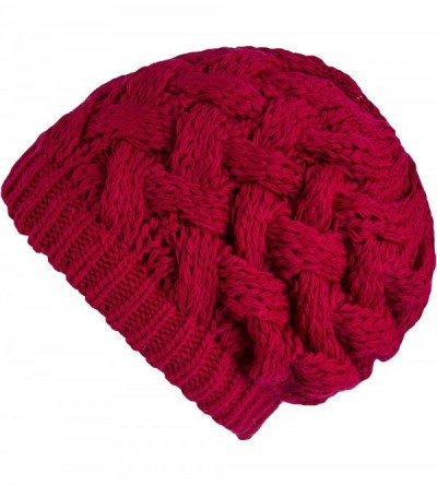 Skullies & Beanies Cable Knit Slouchy Chunky Oversized Soft Warm Winter Beanie Hat - Red - CN186QD2L4S $22.27
