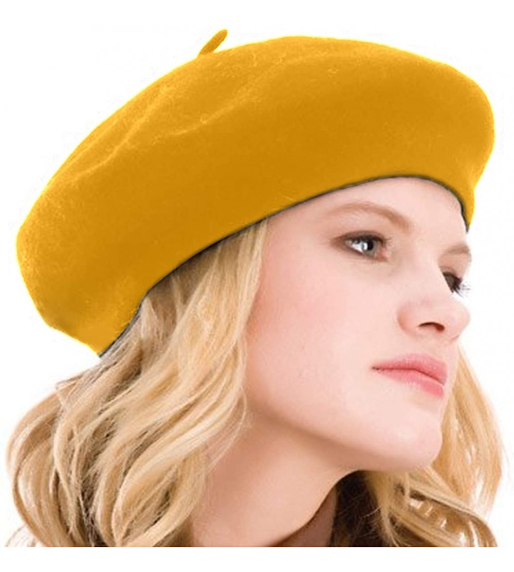 Berets Womens Beret 100% Wool French Beret Solid Color Beanie Cap Hat - Citrus - CD18I3XCAK6 $11.50