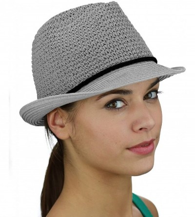 Fedoras Braided Faux Suede Band Open Weaved Spring Summer Trilby Fedora Hat - Grey/Black - C217YTOWD59 $23.28