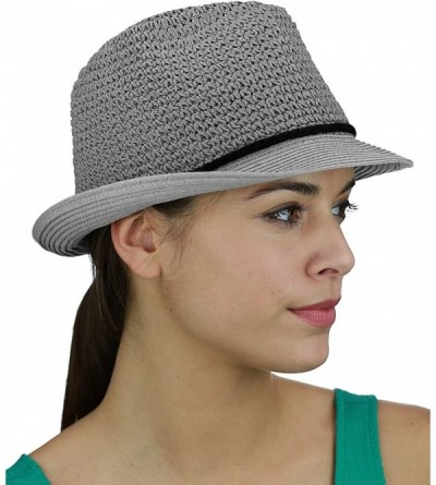 Fedoras Braided Faux Suede Band Open Weaved Spring Summer Trilby Fedora Hat - Grey/Black - C217YTOWD59 $9.68