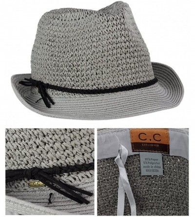 Fedoras Braided Faux Suede Band Open Weaved Spring Summer Trilby Fedora Hat - Grey/Black - C217YTOWD59 $9.68