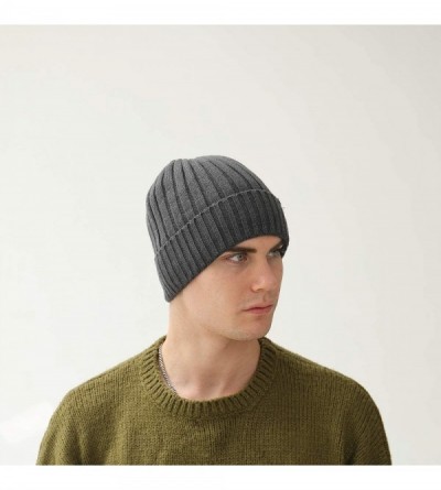 Skullies & Beanies Acrylic Knit Beanie Hat- Winter Cuffed Skully Cap- Warm- Soft- Slouchy Headwear for Men and Women - Dark G...