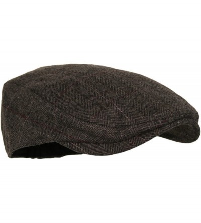 Newsboy Caps Men's Herringbone Wool Tweed Newsboy IVY Cabbie Driving Hat - Plaid Brown - CG127ZXNZ7L $8.23