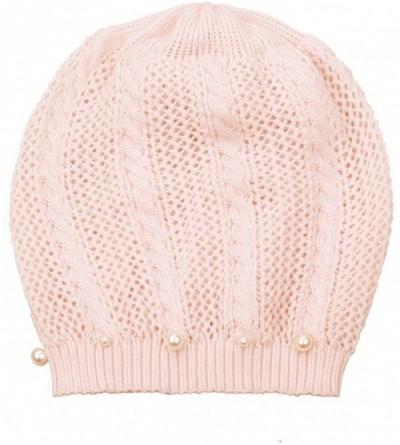 Skullies & Beanies Knit Crochet Hat Light Beanie Style Knitted Cap Women Girl Thin Hollow Braid - Pink - CG18EIMKSKT $9.07