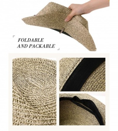 Fedoras Fedora Straw Fashion Sun Hat Packable Summer Panama Beach Hat Men Women 56-62CM - 00722_coffee1 - CV18SQ0NY9L $24.33