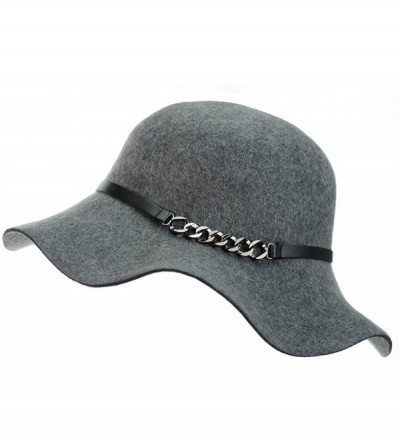 Bucket Hats Exclusive Women's Chain Link Band Wool Flop Brim Fedora Hat - Gray - C31274IMA09 $27.13