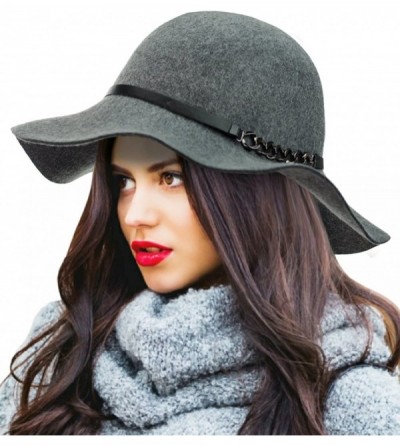 Bucket Hats Exclusive Women's Chain Link Band Wool Flop Brim Fedora Hat - Gray - C31274IMA09 $12.10