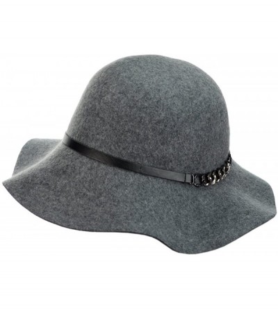 Bucket Hats Exclusive Women's Chain Link Band Wool Flop Brim Fedora Hat - Gray - C31274IMA09 $12.10