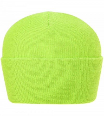 Skullies & Beanies 100% Soft Acrylic Solid Color Classic Cuffed Winter Hat - Made in USA - Neon Green - CQ187IXZQGL $66.35
