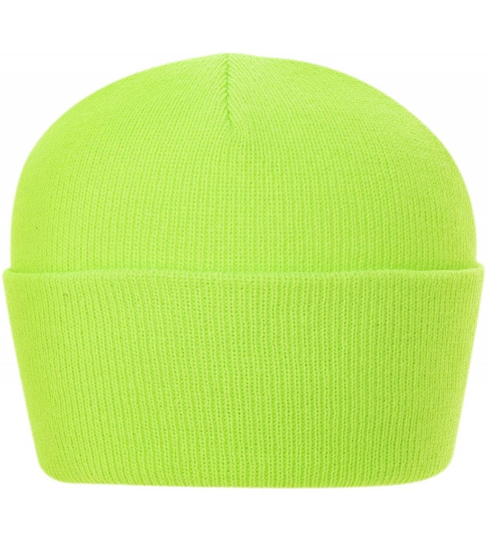 Skullies & Beanies 100% Soft Acrylic Solid Color Classic Cuffed Winter Hat - Made in USA - Neon Green - CQ187IXZQGL $35.49