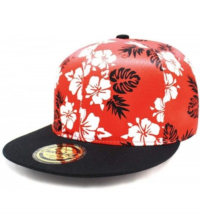 Baseball Caps Premium Flower Hawaiian Flat Visor Snapback Hat Hip Hop Baseball Cap - Flower Red - CJ18R4YCK0N $12.70