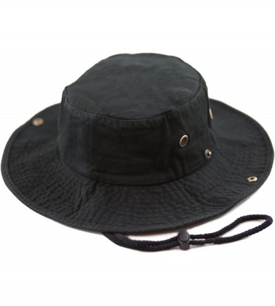 Sun Hats 100% Cotton Stone-Washed Safari Wide Brim Foldable Double-Sided Sun Boonie Bucket Hat - Black - CS18RK8RGTU $13.37