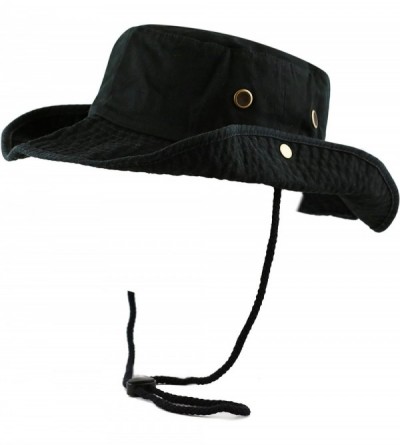 Sun Hats 100% Cotton Stone-Washed Safari Wide Brim Foldable Double-Sided Sun Boonie Bucket Hat - Black - CS18RK8RGTU $13.37