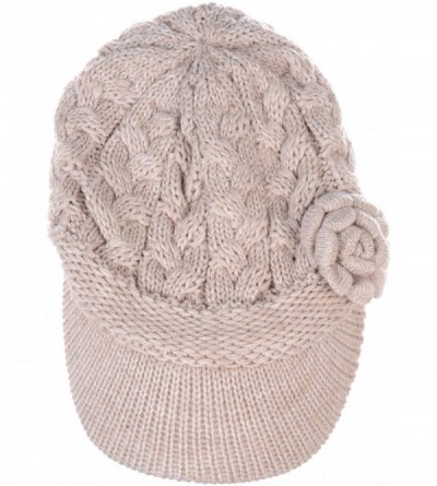 Skullies & Beanies Womens Winter Visor Cap Beanie Hat Wool Blend Lined Crochet Decoration - Light Beige Rose - C318WGR0LDQ $2...