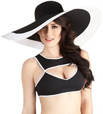 Sun Hats Noble Straw Wide Brim Hat Floppy Beach Sunhat with White Brim - Black With White - CS11LYPHSGV $50.32