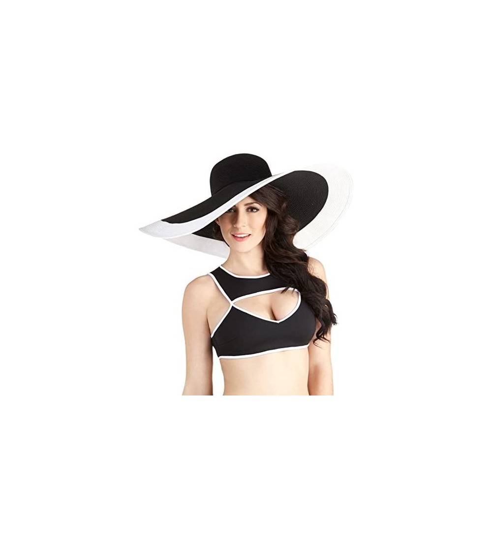 Sun Hats Noble Straw Wide Brim Hat Floppy Beach Sunhat with White Brim - Black With White - CS11LYPHSGV $20.53
