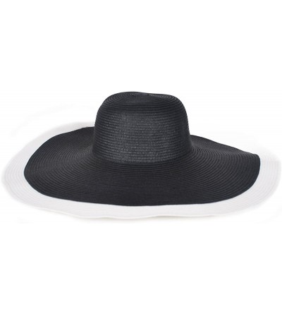Sun Hats Noble Straw Wide Brim Hat Floppy Beach Sunhat with White Brim - Black With White - CS11LYPHSGV $20.53
