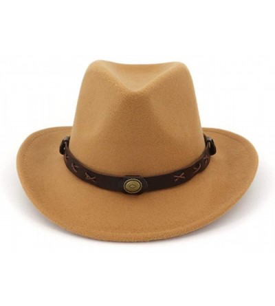 Fedoras Men&Women's Wide Brim Fedora Hat Classic Cowboy Hats with Belt Buckle - Light Tan - C518LYNE4NR $27.72