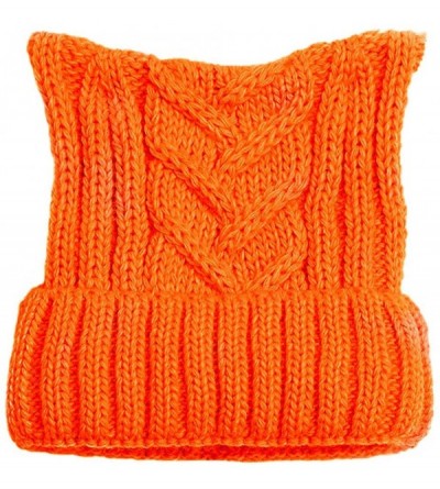 Skullies & Beanies Winter Knit Beanie Lady Women Rights March Pussycat Hat Handmade Cap - Orange - CD18L3XO4C4 $10.21
